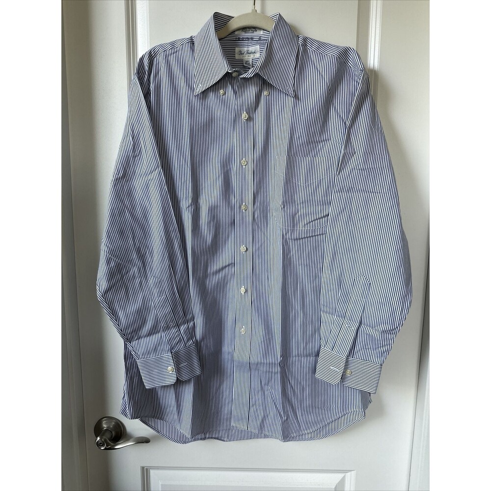 Paul Fredrick Dress Shirt Mens 15 1/2 - 33 White Blue Stripe Pinpoint Oxford